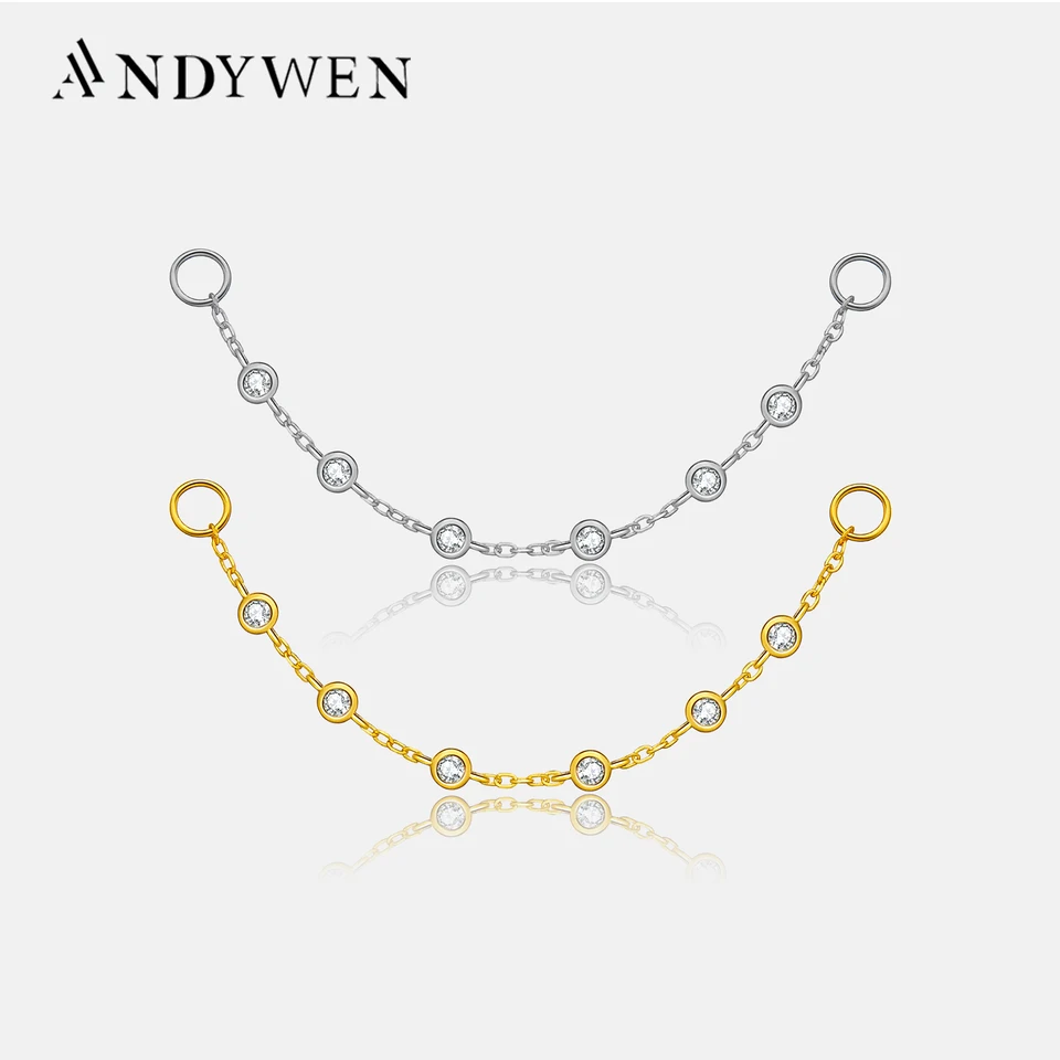 Andywen 925 Sterling strieborný zirkón cz reťaz náhradné diely rock punk obruč piercing obruče kvapky náušnice jemné šperky darček
