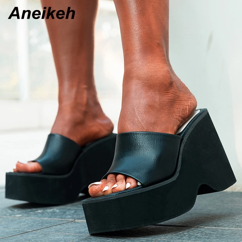 Aneikeh2025 módna platforma Square Otvorené špičky kliníkov dámske letné rímske sandále Zapatos Mule Casual 35-43