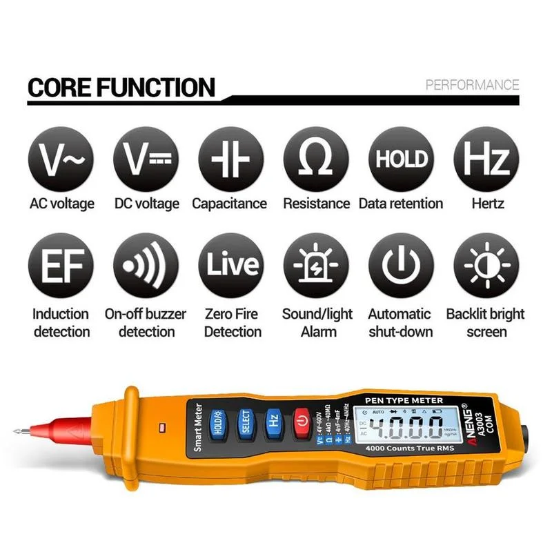 ANENG A3003 Profesionálny digitálny multimeter 4000 Readings Intelligent bezkontaktné indikátory napätia AC/DC HZ testerov kapacity
