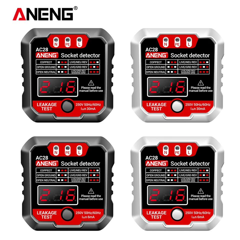 ANENG AC28 Socket Polarity Detector Detector Digital Display Test Socket LCD 50Hz / 60Hz na testovanie prepínačov s zásuvkou / únikom