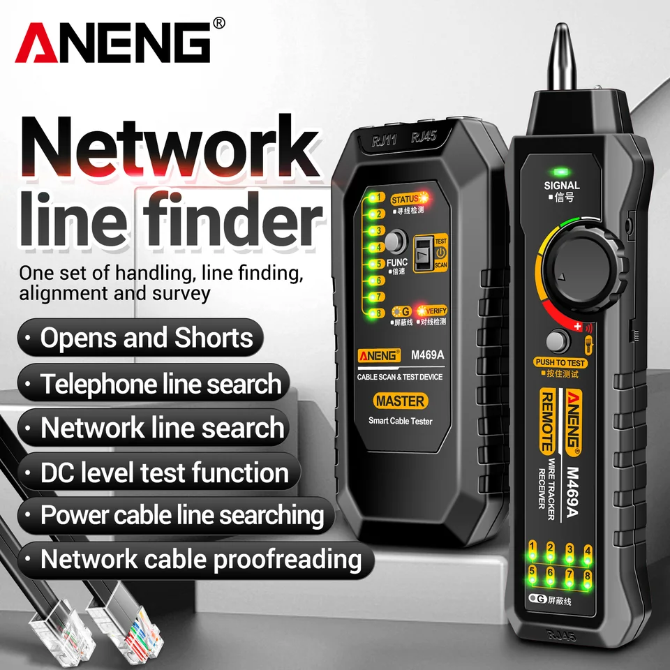 ANENG M469A M469A Network káblového vyhľadávača RJ45 RJ11 LAN TEAMER TESTER Protiinterferenčný testovací prístrojový prístrojový nástroj Oprava siete