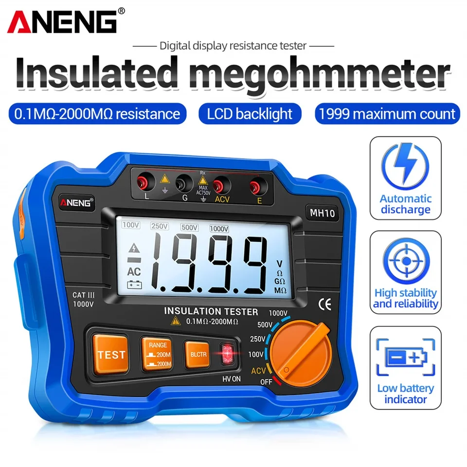 ANENG MH10 Digital megohmmeter meter 100/250/500/1 000 V izolačný izolačný meter tester merač kábla voltmeter