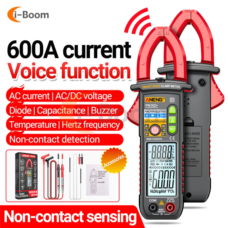 ANENG PN102 Multifunkcia multimetrového hlasového oznámenia NCV SENSING OHMMETREMEMET AMmeter Elektrické prístroje