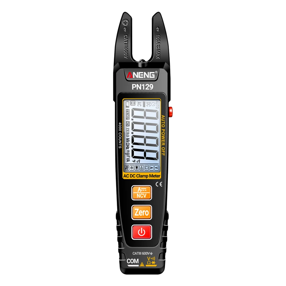 ANENG PN129 Multimeterový meter DC/AC CLAMP 4000 Počty 100A Prúdový meter 600 V napätie Testovanie klieští v tvare U