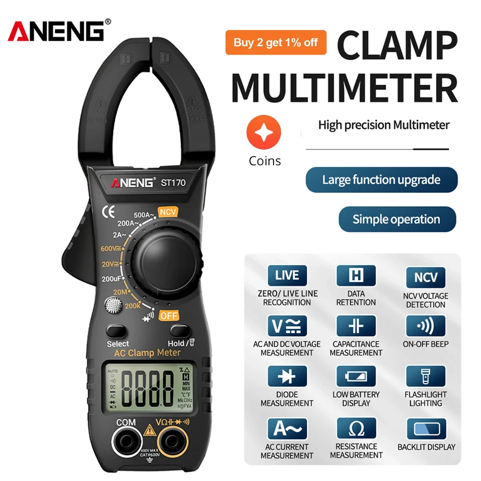 ANENG ST170 SMART CLAMP METER 1999 Počíta automatické digitálne multimetrové LCD obrazovky AC DC DC napätie AC AC prúdový tester