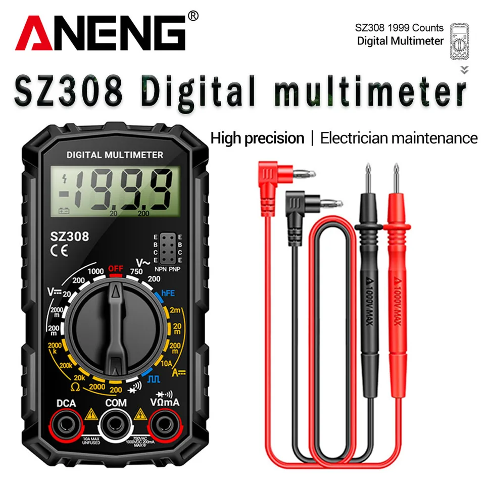 ANENG SZ308 Multimeter 1999 Count Digital Multimeter AC/DC Vysoko presný multifunkčný napäťový prúdový testový testovací nástroj