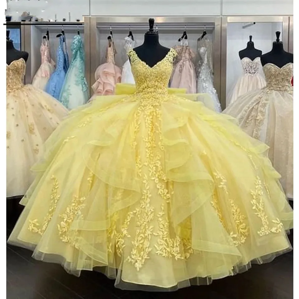 Angelsbridep žltý trblietavý quinceanera šaty Vestidos de 15 Anos Crystal Beading Apples