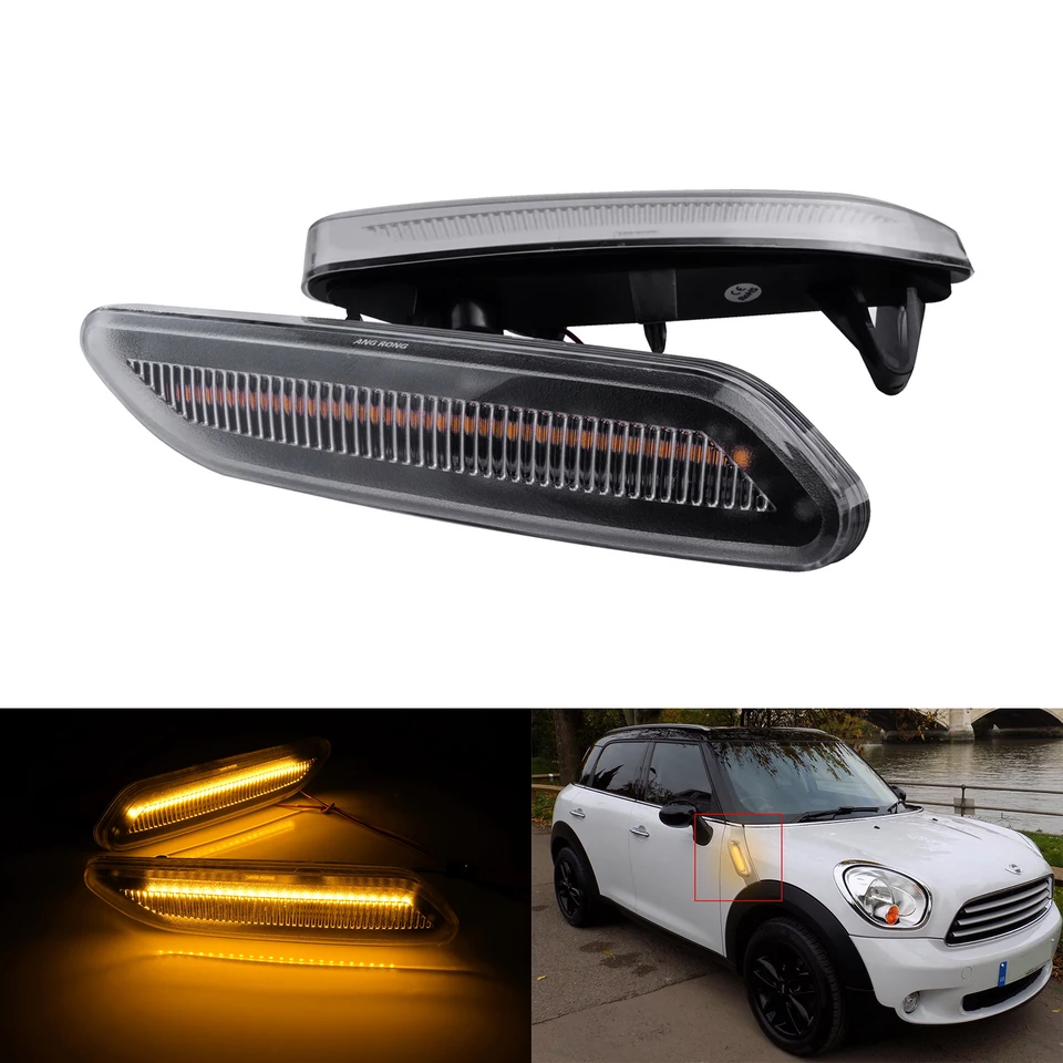 Angrong 2x Amber LED Side Indikátor opakovača Light Clear šošovky pre 2010-16 Mini Paceman R61 Countryman R60