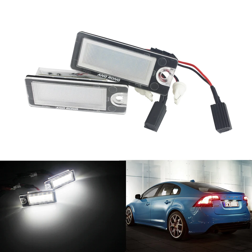 Angrong 2x LED licenčné licenčné štítky LIVESLE SVETLI SVETLI PRE VOLVO V70 S60 S80 XC70 XC90 BIELA ​​CANBUS