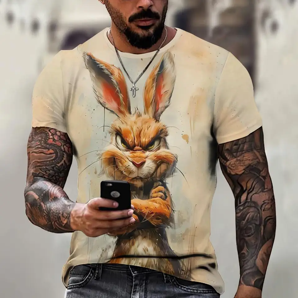Angry Animal Graphic Tričká pre mužov móda veľká veľkosť vtipné 3D tlačené mužské tričká Pullover s krátkym rukávom Pánske oblečenie