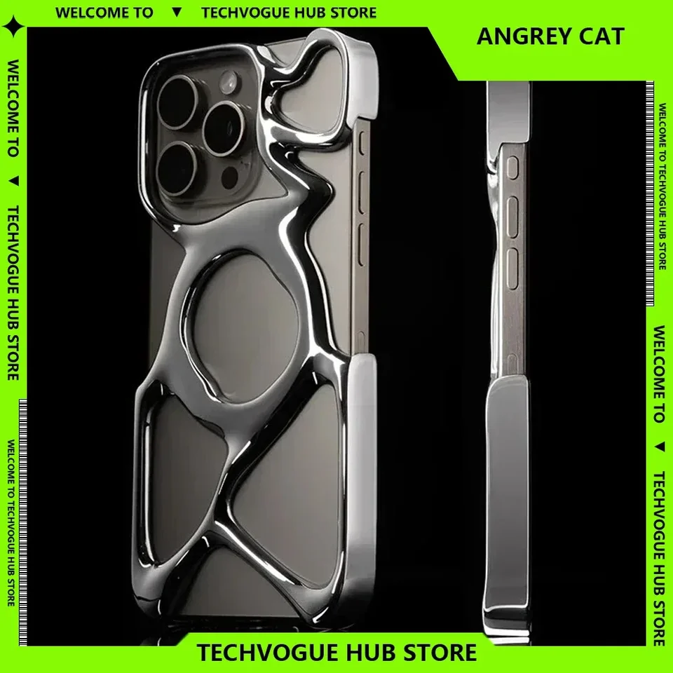 Angry Miao iPhone puzdro pre iPhone16 15 Pro Max PC PC Hollow Out Cover Minimalizmus Anti-Drop Case Dutlow Out Fashion Smartphone Darčeky