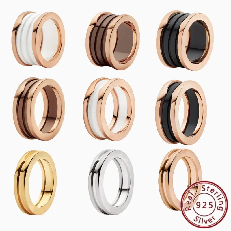 ANILLO EN ESPIRAL CON LOGOTIPO Original Clásico de Plata S925 de Alta Calidad, Disponible en Tres Colores, es una opción
