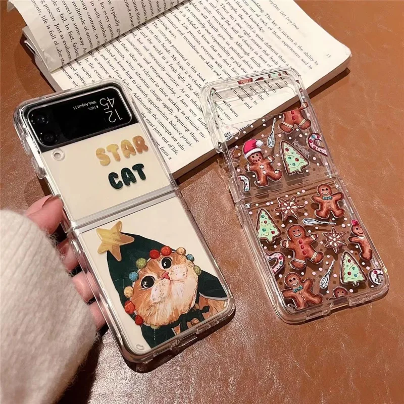 Animal Christmas Cat Telefon Pase pre Samsung Galaxy Z Flip 6 Zflip5 5G Transaprent Clear Cover pre Samsung Zflip4 Z Flip 3 Fundas