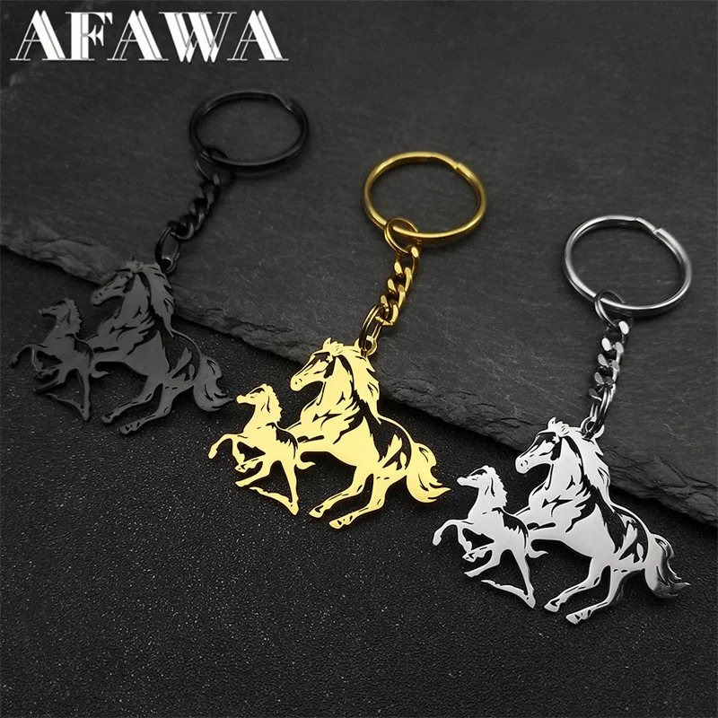 Animal Horse Baby Family Love Key retiazka pre ženy Men z nehrdzavejúcej ocele Zlato strieborná čierna farba Kone Klávesové kľúče Darček šperky
