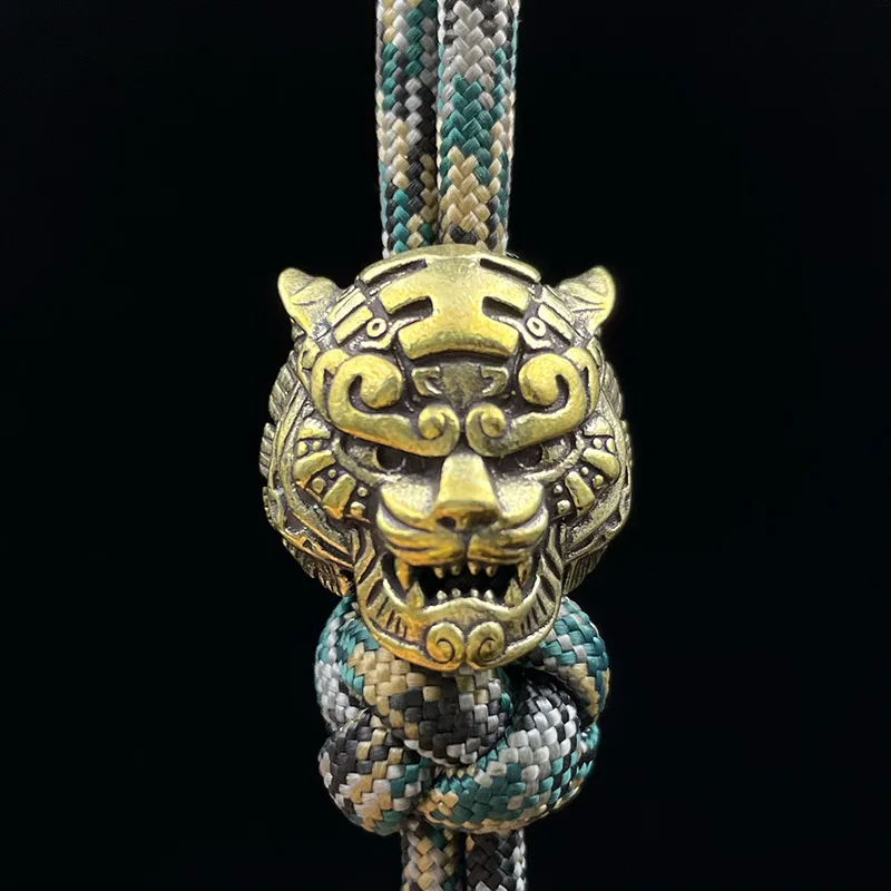 Animal Tiger King Head Head Brass EDC nôž korálky DIY Paracord tkaný šnúrka Keychain Prívesky