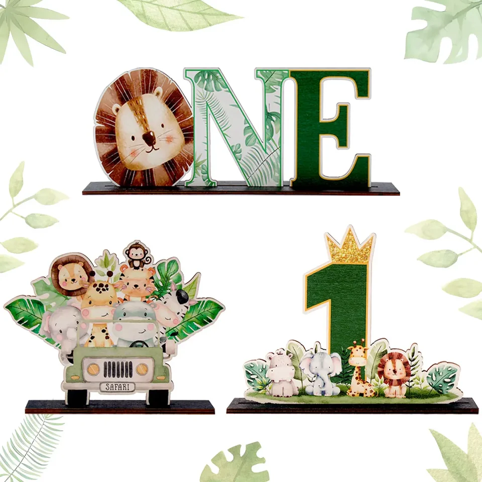 Animal Wild One Wooden Ornament Jungle Safari jeden rok 1. narodeninová oslava dekorácia Deti