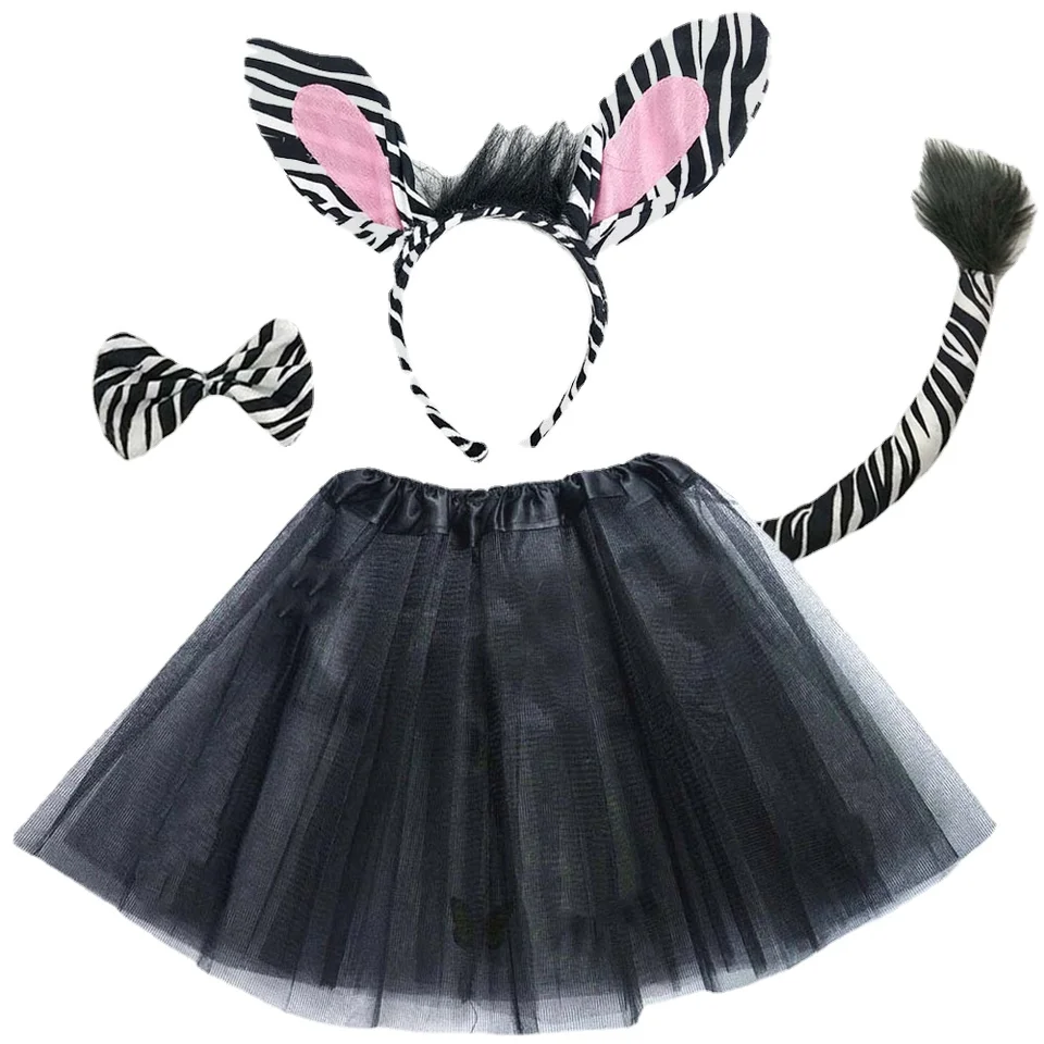 Animal Zebra Set Ears Tail Bow kravaty ozdobné šaty doplnky pre deti dámske večierky Narodeniny narodeniny Halloween kostým Cosplay