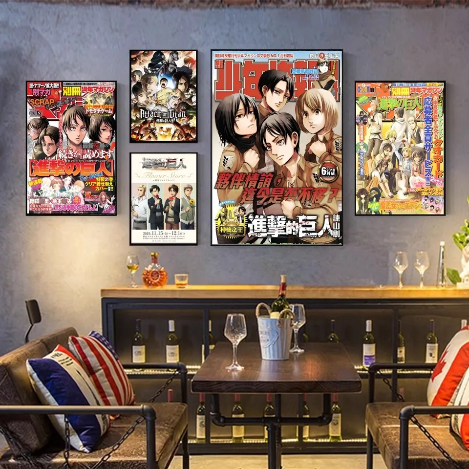Anime A-útoky O-on t-titans vintage plagáty lepivé vinobranie miestnosť domáca barová kaviareň dekor kawaii