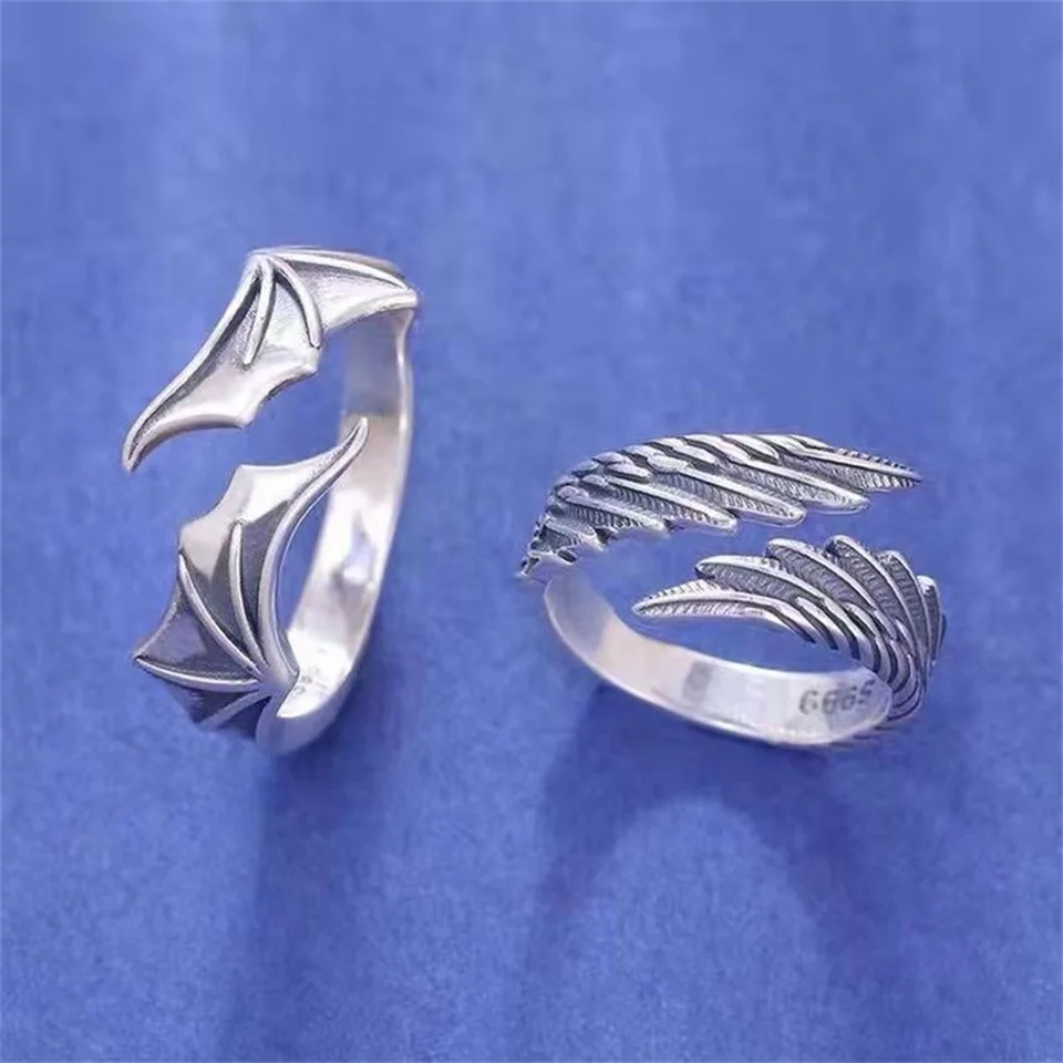Anime Angel Demon Pár Rings for Women Men Módne zviera nastaviteľný sľub s otvoreným prsteňom zodpovedajúcim párom darčekov na párty