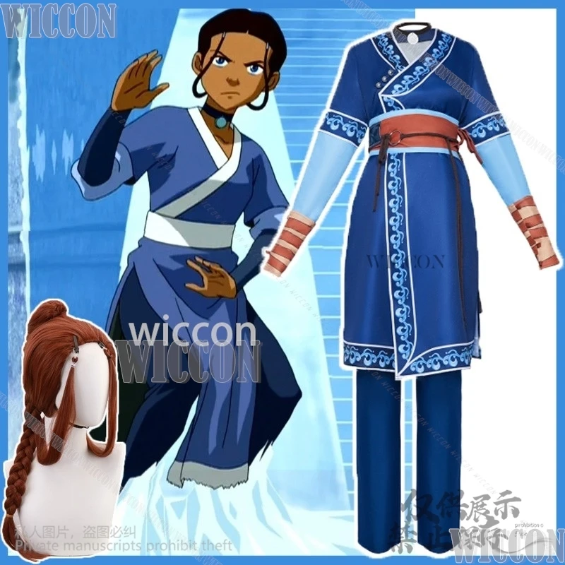 Anime Avatar Katara Cosplay kostým Posledný airbender outfit Uniforma Top Pant Party Women Cos Halloween Masguise Suit Prispôsobený
