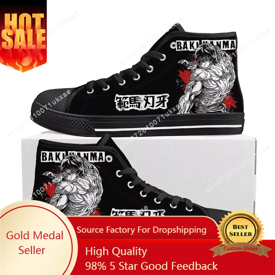 Anime baki The Grappler Baki Hanma High Top tenisky Pánske dámske teenager plátno teniska Casy Coon Cout Shoes Prispôsobte topánku