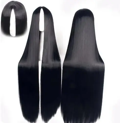 Anime Basic 100 cm dlhé priame čierne parochne pre ženy univerzálne kreslené kreslené cosplay parochňa biele čierne centrálne parochne rozlúčky