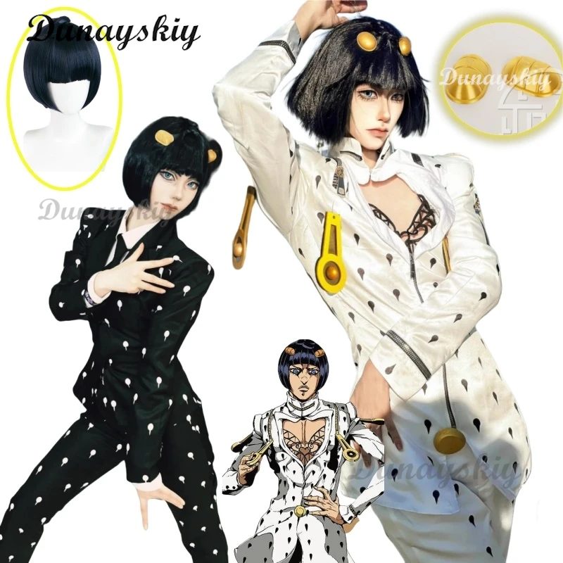 Anime bizarný bruno bucciarati cosplay kostým biely čierny obleky Uniforma žien Hallowen cosplay dobrodružstvo bruno parochňa prispôsobená