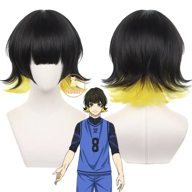 Anime Blue Lock Bachira Meguru Cosplay parochňa Black Yellow Hair Cut Team Z č. 8 Futbalový hráč Bob Halloween príslušenstvo Me Mn8