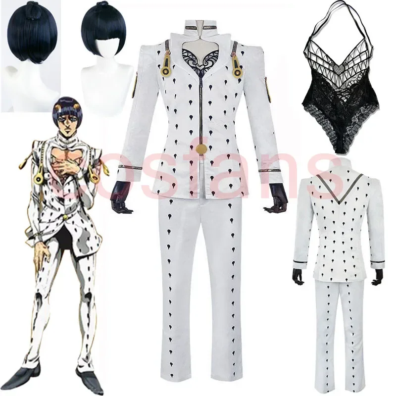 Anime bruno bizarné dobrodružstvo zlatý vietor Bruno Buccellati Cosplay kostýmov muži muži Bucciarati oblek halloween kostýmy čipky Top Wig x