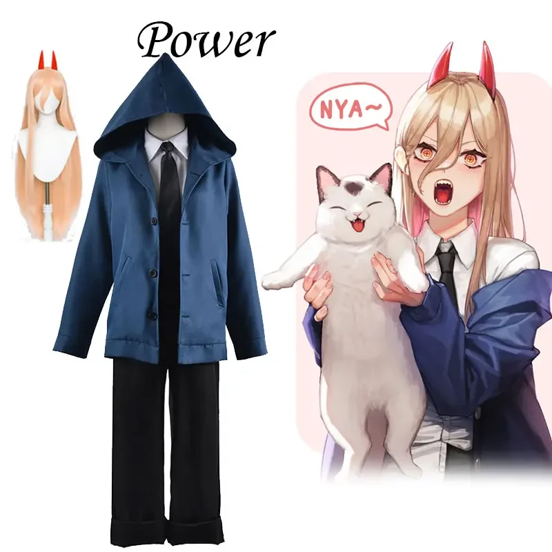 Anime Chainsaw Man Power Cosplay parochňa sada kostým Halloween modrá bunda červené nohavice uniforma pre ženy xv8459