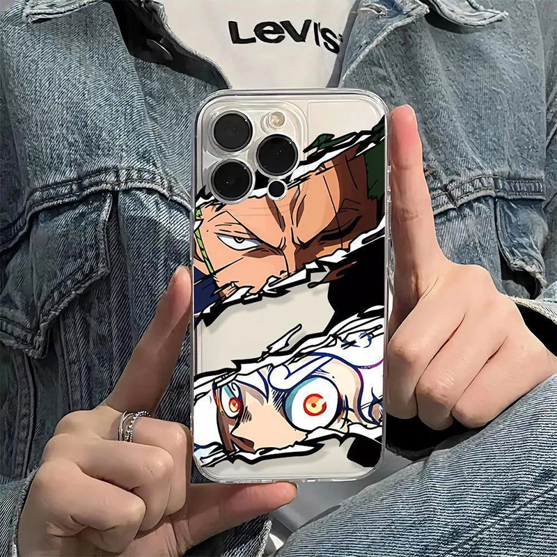Anime Character Luffy Solon Pase Pase pre Apple iPhone 16 15 14 7 8 Plus 13 11 12 Pro Max xs xs xr y2k Roztomilý mäkký číry TPU kryt TPU