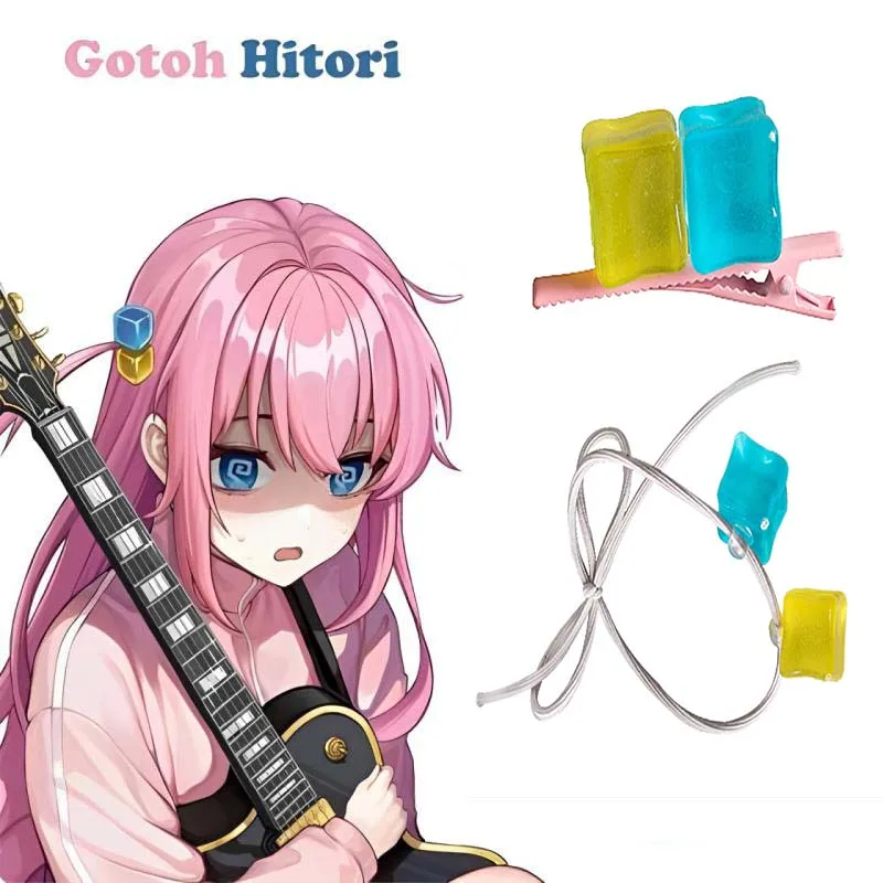 Anime cosplay bocchi The Rock! GotOH hitori vlásenka modrý žltý štvorcový elastický štvorcový kaderník hlavy Kadery Doplnky šperky darček