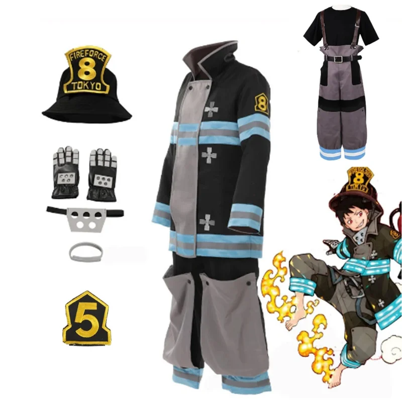 Anime cosplay hasičské sily Enen no Shouboutai hasič brigáda Uniforma Shinra Kusakabe dospelých Halloween Hasiči brigáda uniforma tímu H H.