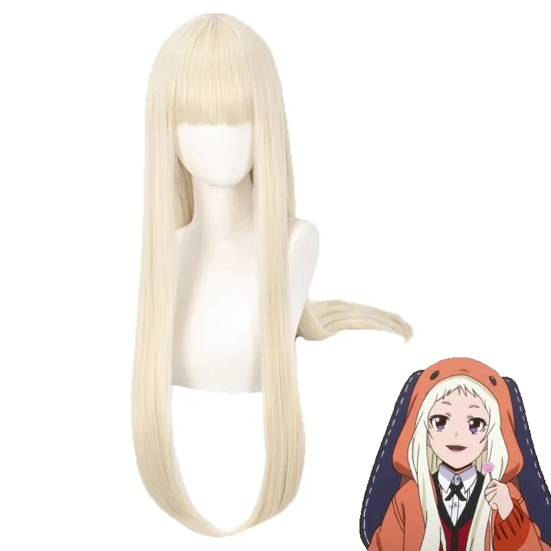 Anime cosplay Kakegurui runa yomozuki parochne Dlho rovné parochňu prírodné zlato s elegantným treskami tepelne odolným syntetickým parochňou pre dievčatá