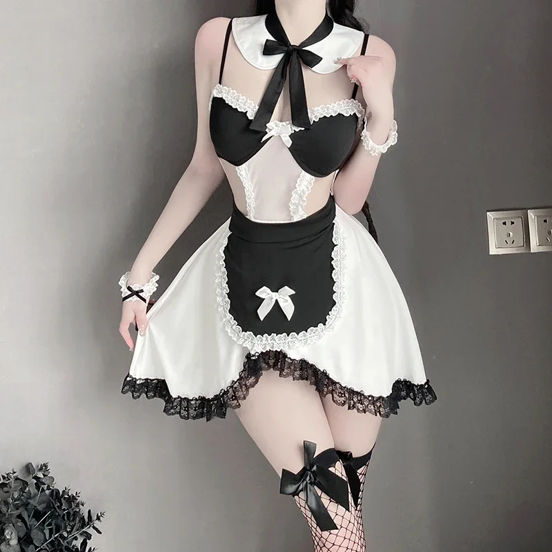 Anime cosplay kostým sexy ol slúžka uniforma lolita šaty bábika na visí krk dutina von Maid uniforma šaty porno pyžama set