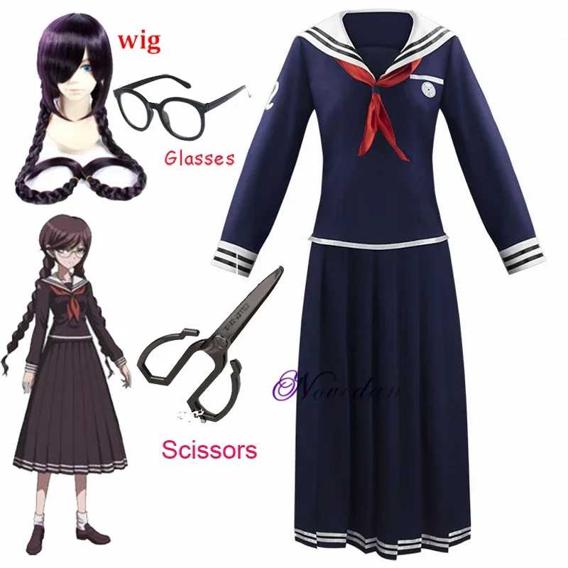 Anime Danganronpa Toko Fukawa Cosplay kostým Dangan-Ronpa School Uniforma Set Set a parochňové okuliare Nožnice IA4796