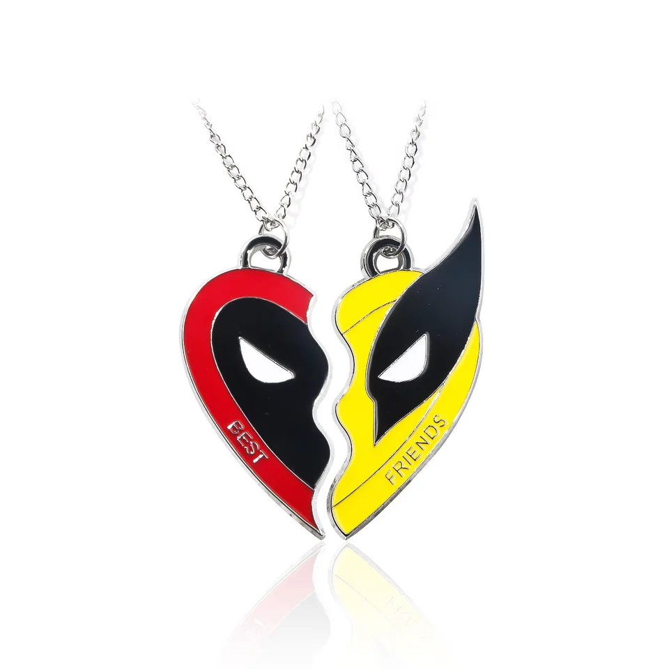 Anime Deadpool Wolverine Najlepší priatelia náhrdelník s srdcom v tvare Wolverine Maska Zostrihanie prívesku Fan Fan Darček
