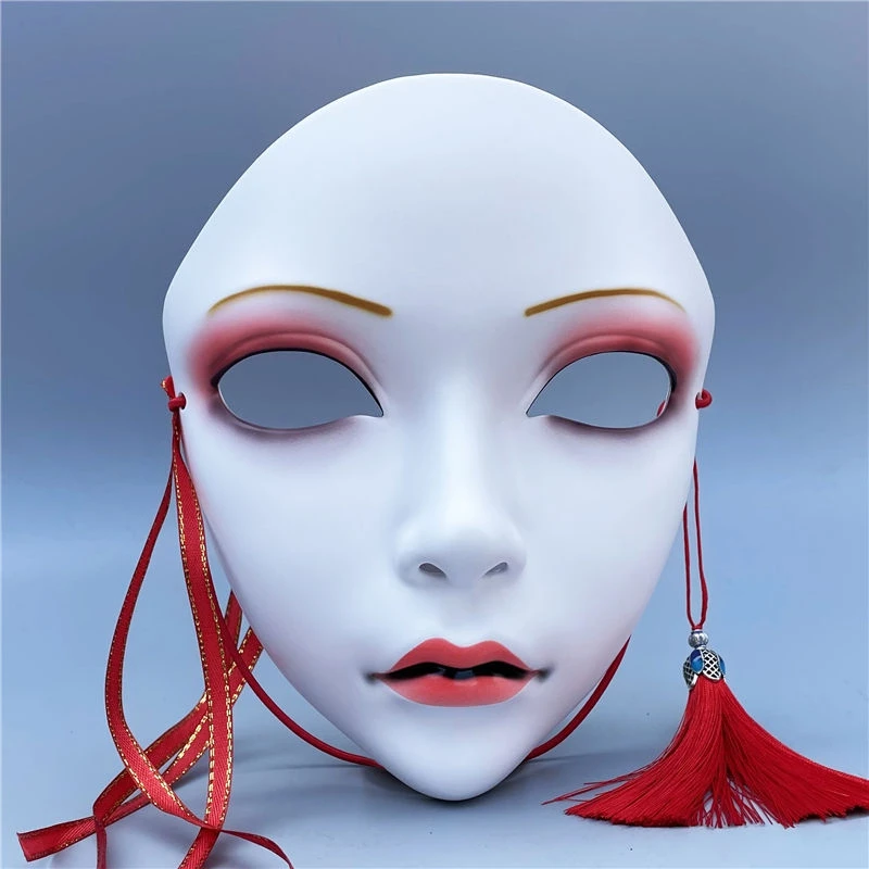 Anime dekor japonská celá tvár líška maska ​​cosplay maska ​​Halloween Party Rave Mask tanec čínsky štýl Krása Lady Kostým prop