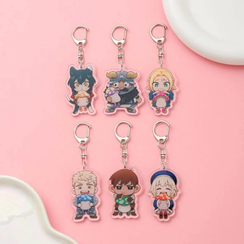 Anime Delicious in Dungeon Acryl Acryl Keychain Accessaries Cartoon Funny Bag Prívesok roztomilý kreatívny kúzlo