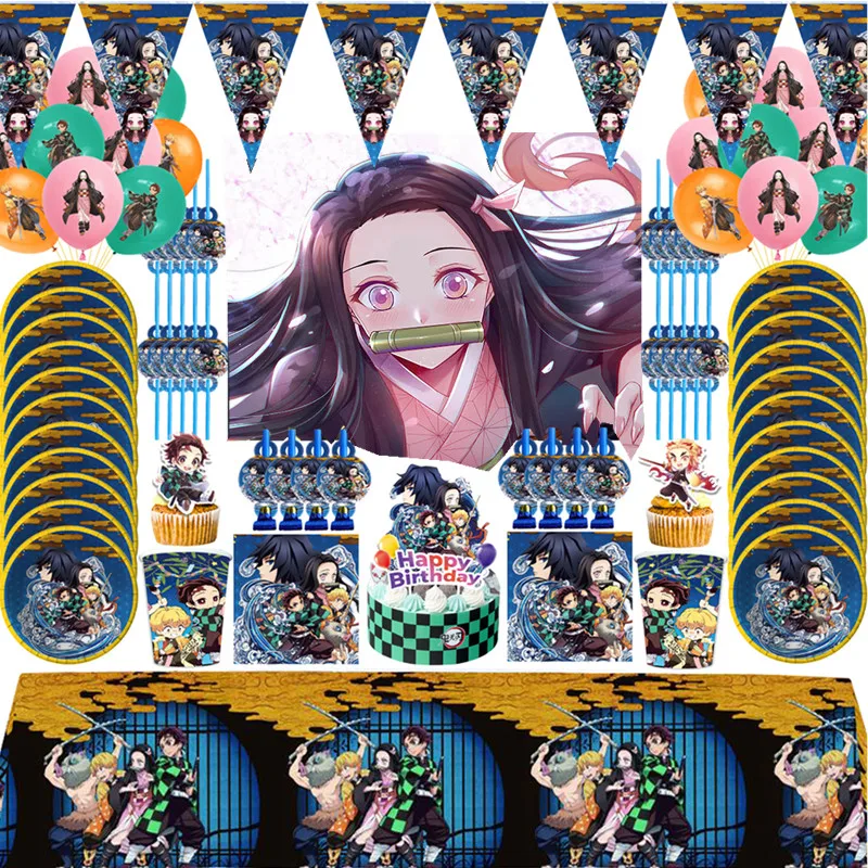 Anime Demon Slayer Boys Darodenná oslava Doplnok papierová šálka tanier s obrvou Kimetsu no yaiba slávnostné podujatie večierky