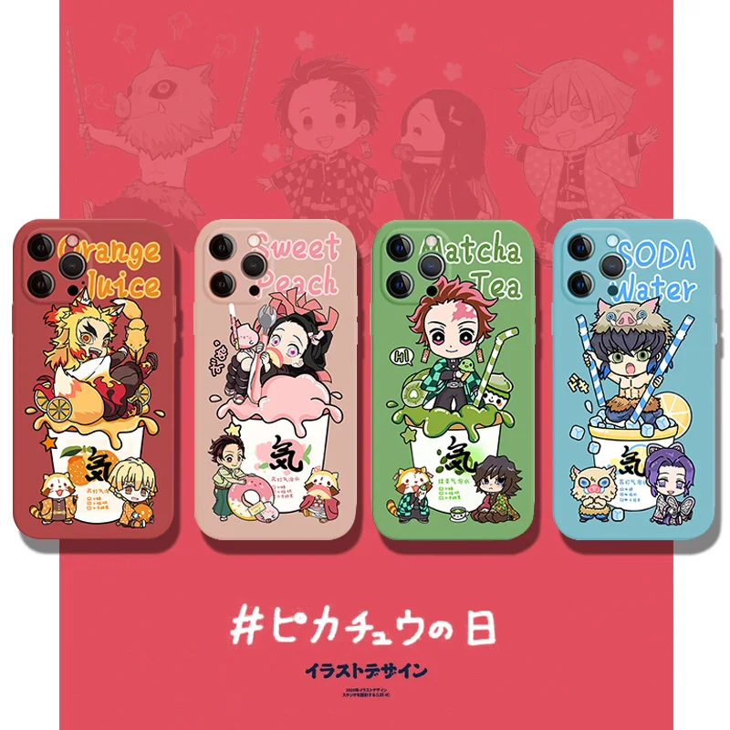 Anime Demon Slayer puzdro pre iPhone 11 12 13 Pro Max 6s 7 8Plus x xr xs sepónny puzdro Kimetsu no Yaiba Shock odolný voči Coque Coque