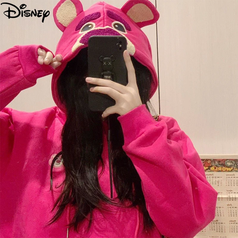 Anime Disney Lotso s kapucňou s kapucňou kawaii jesenná zimná zimná zamatová zamatová ženy Tops Tops Tops Cartoon Last Girl oblečenie darček k narodeninám