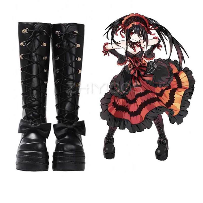 Anime dátum živý tokisaki kurumi cosplay topánky lolita topánky Dievčatá dievčatá Halloween cosplay topánky vysoké podpätky čierna pu koža