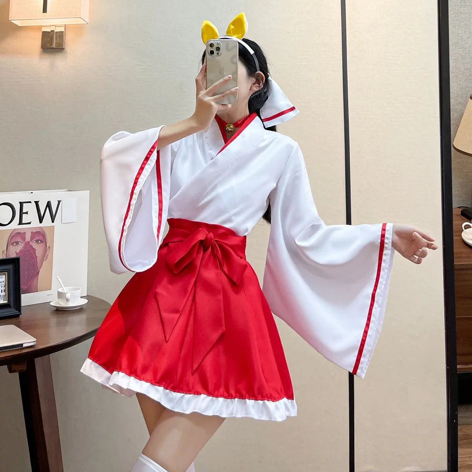 Anime démon Fox x Služník SS White Oniin Rin Rin Butterfly Avenistic Svätyňa Maiden Kimono Cosplay Plná sada dámskeho oblečenia