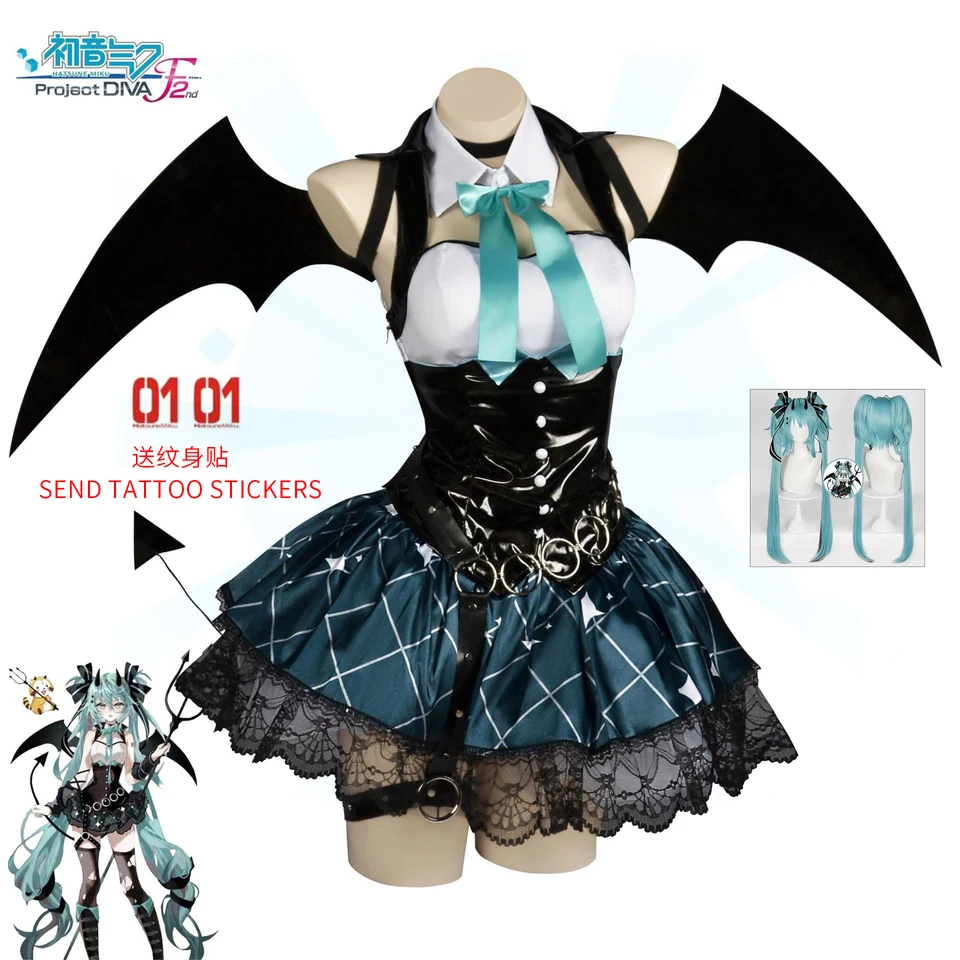 Anime démon Miku Cosplay kostýmy Ženy Sexy šaty krídla oblek miku roztomilý diabol uniforma s chvostom halloween karnevalové oblečenie