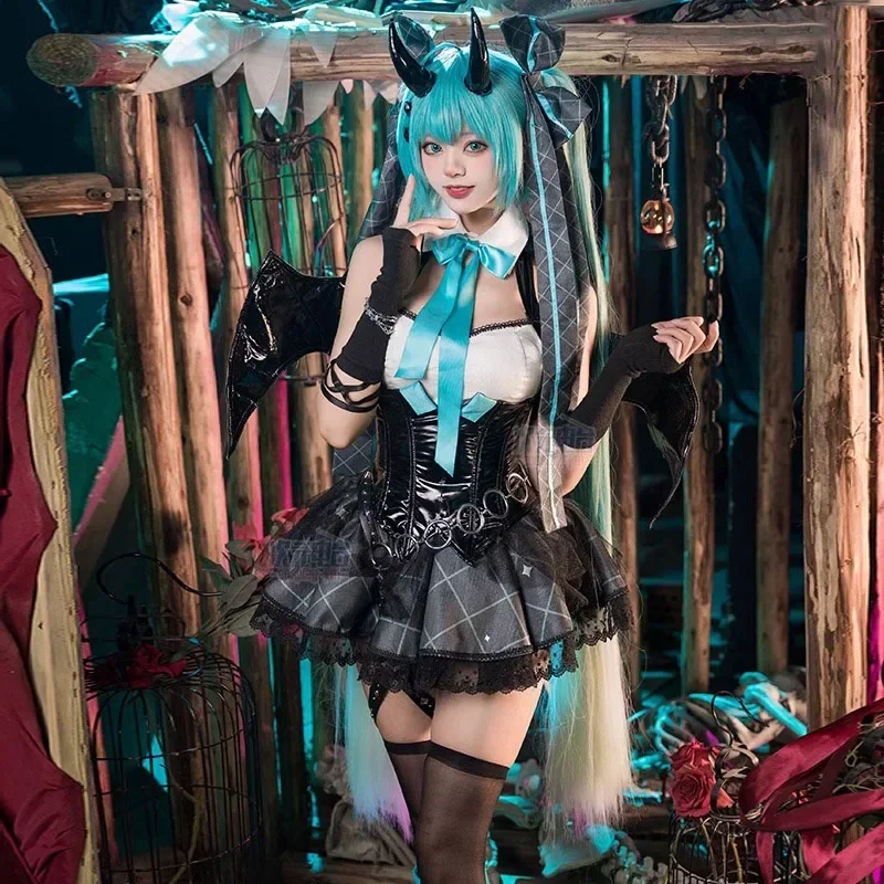 Anime démon Miku Cosplay kostýmy Ženy Sexy šaty krídla oblek miku roztomilý diabol uniforma s chvostom halloween karnevalové oblečenie