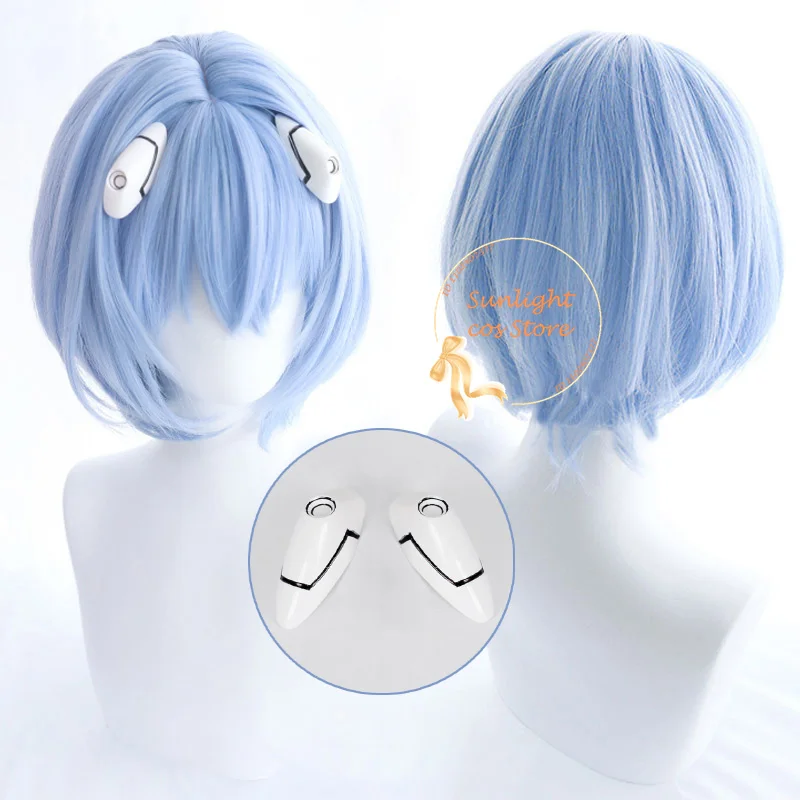 Anime eva cosplay ayanami rei cosplay parochňa parochňa rei ayanami 30 cm krátka modrá parochňa odolná voči tepelné syntetické vlasy Ženy Parochňa + parochňa čiapka
