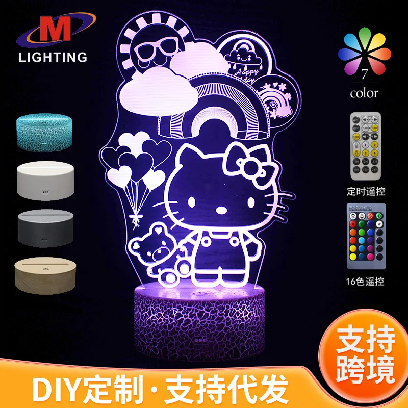 Anime figúrky Hellokitty LED Touch Telecontrol 7 Farby 16 farieb Originalita farebné 3D dekoratívne osvetľovacie ozdoby