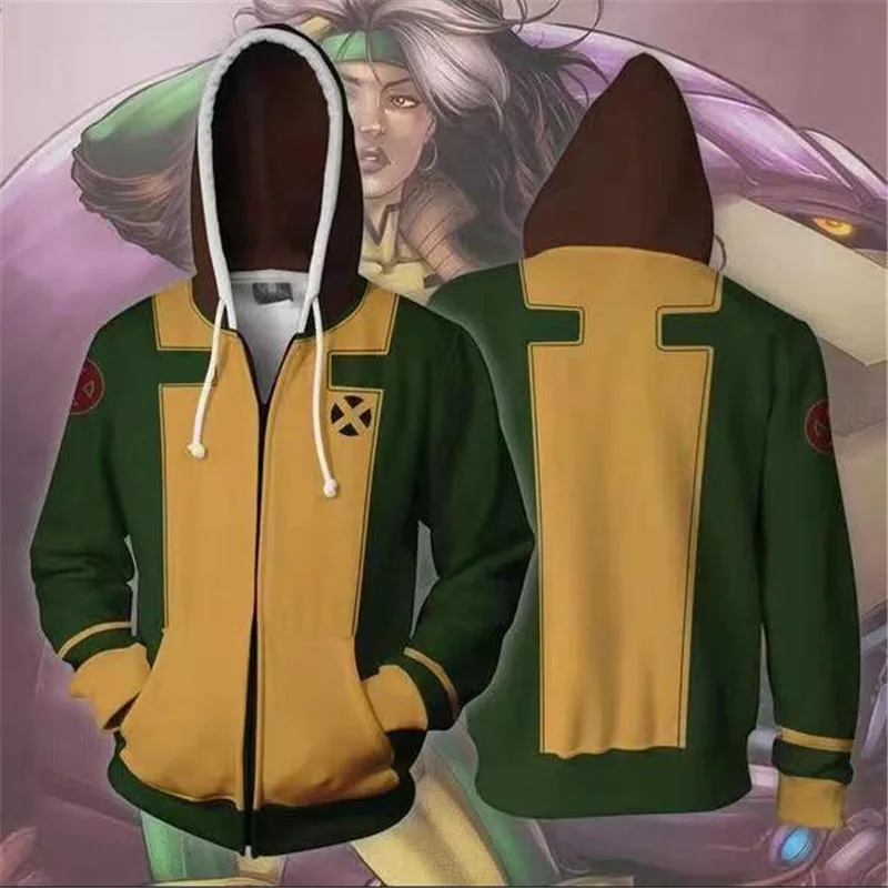 Anime film X-Men Rogue Zipper Hoodie Men a ženy Cosplay sveter anime oblečenie 3D tlač