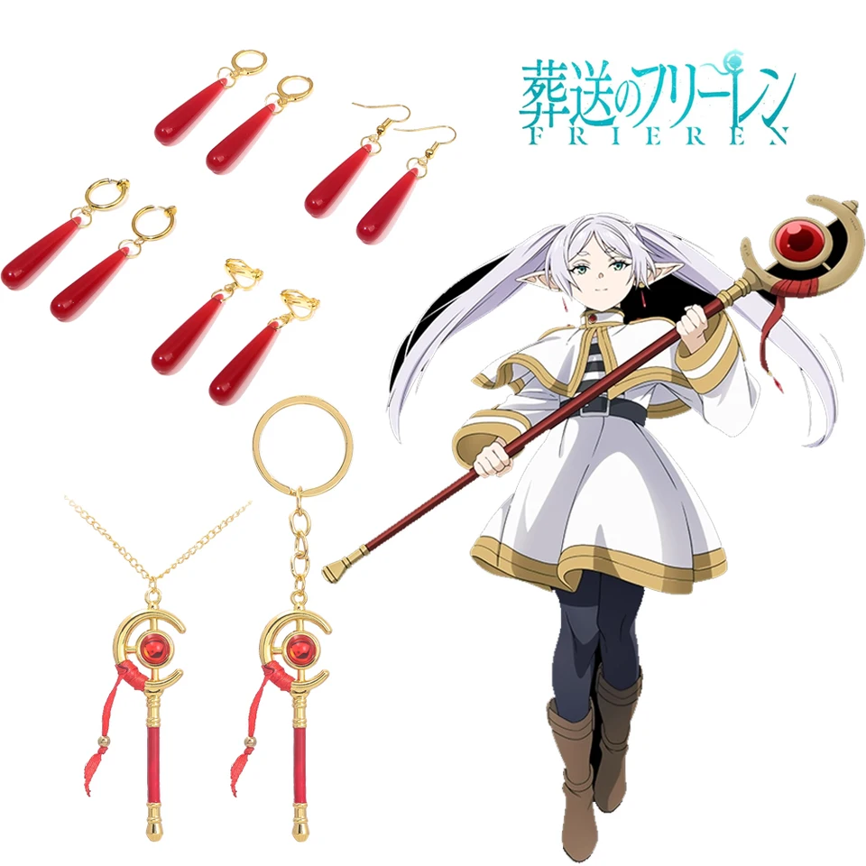 Anime Frieren: Beyond Journey's End End Red Red Friering Frieren na náušniciach Freeraren Frieren Stud Pendant Elf Cosplay Gifts Jewelry šperky